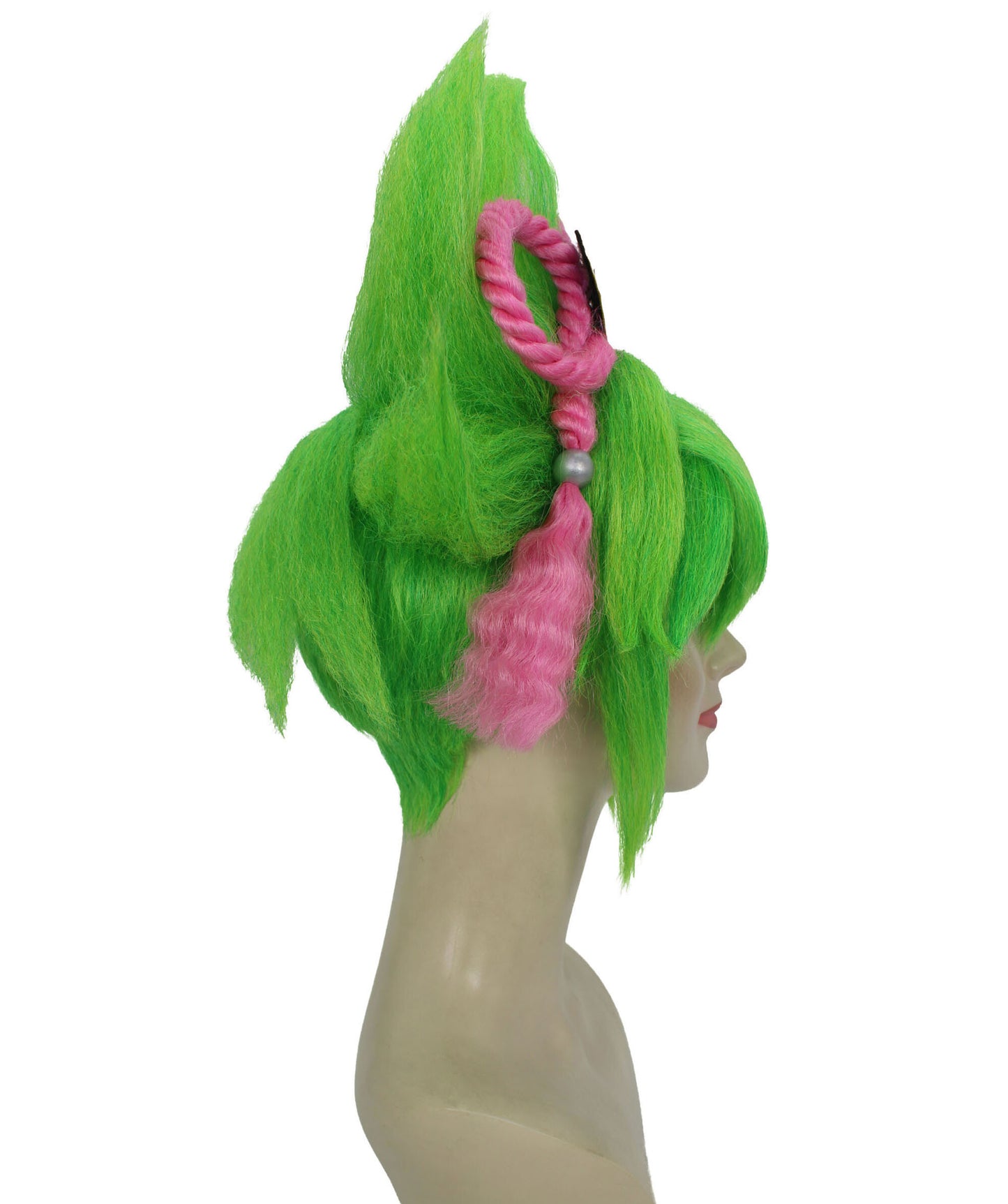 HPO Women's Chinese Electro Gaming Character Green Updo Wig Perfect for Halloween Synthetic Fiber