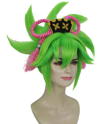 HPO Women's Chinese Electro Gaming Character Green Updo Wig Perfect for Halloween Synthetic Fiber