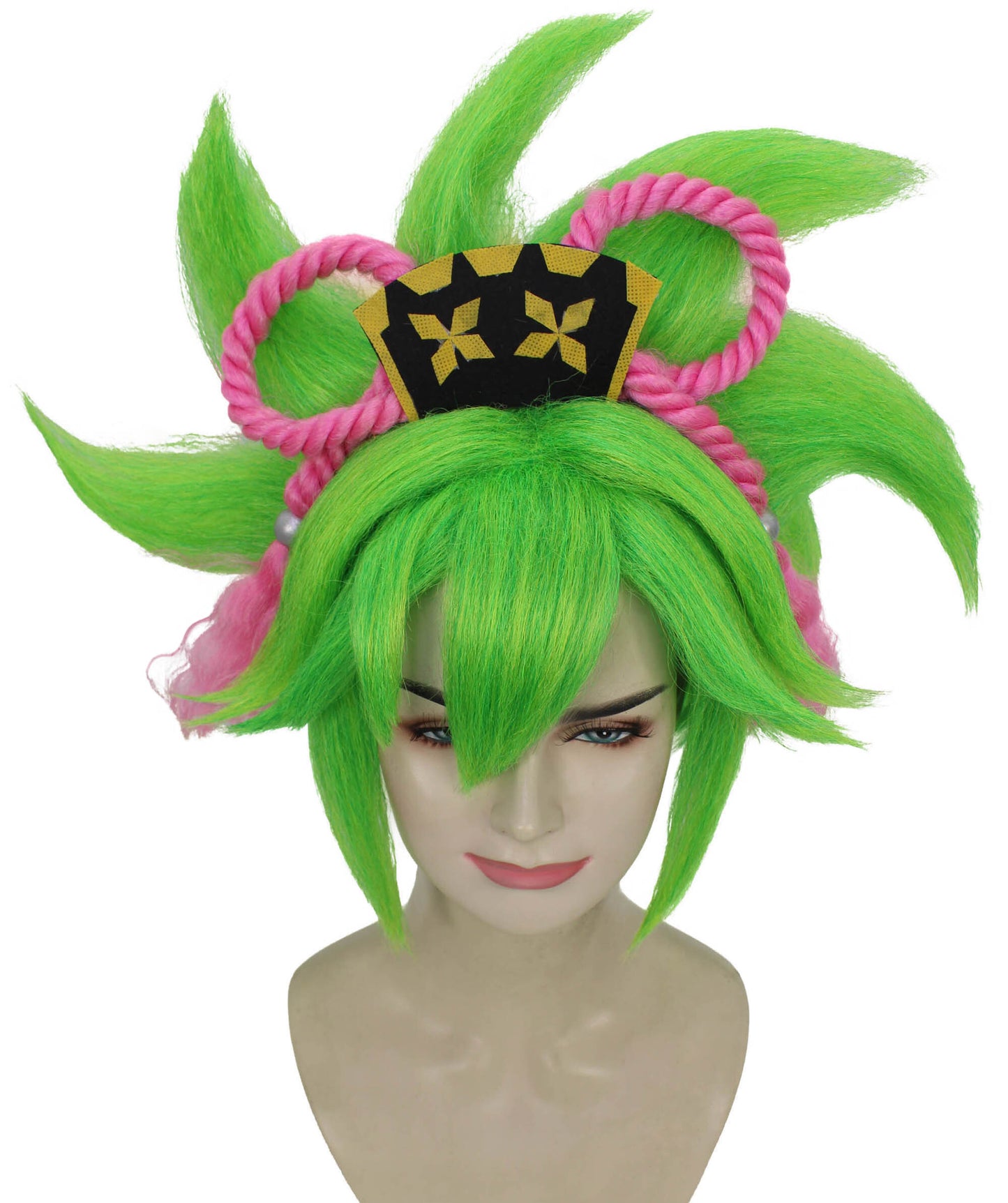 HPO Women's Chinese Electro Gaming Character Green Updo Wig Perfect for Halloween Synthetic Fiber