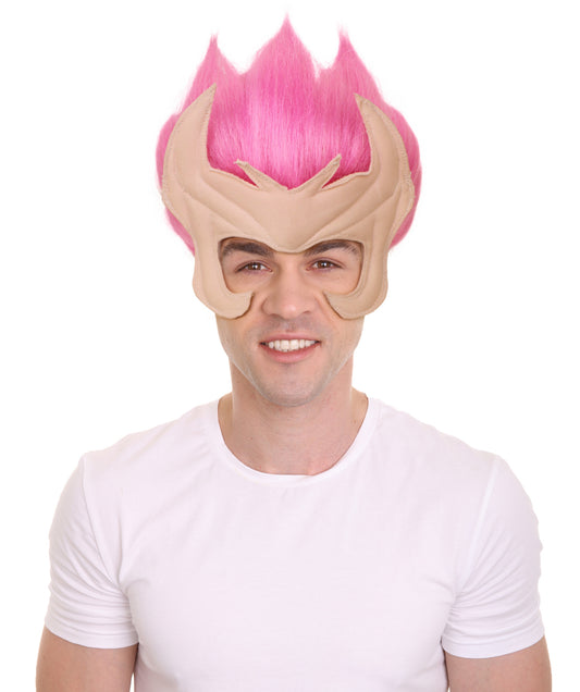 HPO Men's American Comic Book Mutant Superhero Pink Wig,Perfect for Halloween,Flame-retardant Synthetic Fiber