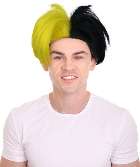 HPO Men's Anime Visionary Short Black and Yellow Wig,Perfect for Halloween,Flame-retardant Synthetic Fiber