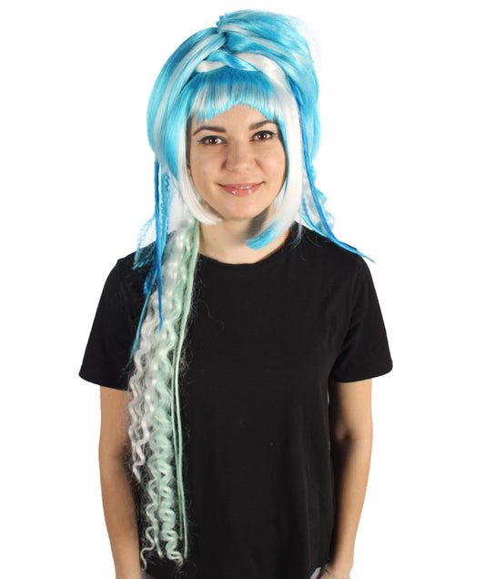 HPO Women's American Drag Queen Blue Braided Wig,Perfect for Halloween,Flame-retardant Synthetic Fiber