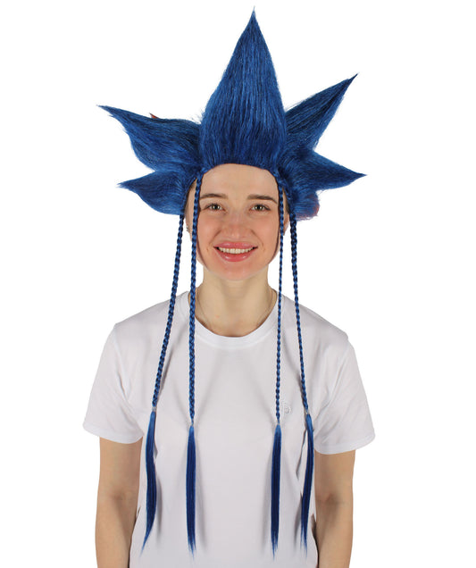 HPO Women's Blue & Pink Spiky Wig| Perfect for Halloween| Flame-retardant Synthetic Fiber