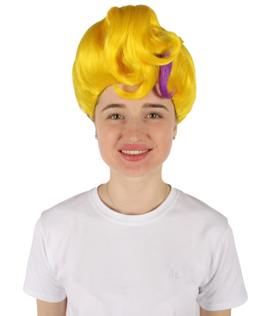HPO Women's Yellow & Purple Color Two Tone Wig| Perfect for Halloween| Flame-retardant Synthetic Fiber