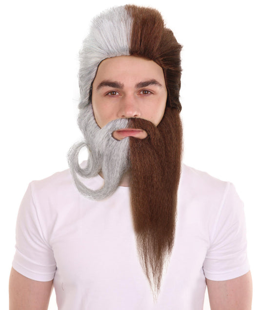 HPO Men's Mustache with Wig and Beard Set| Perfect for Halloween| Flame-retardant Synthetic Fiber
