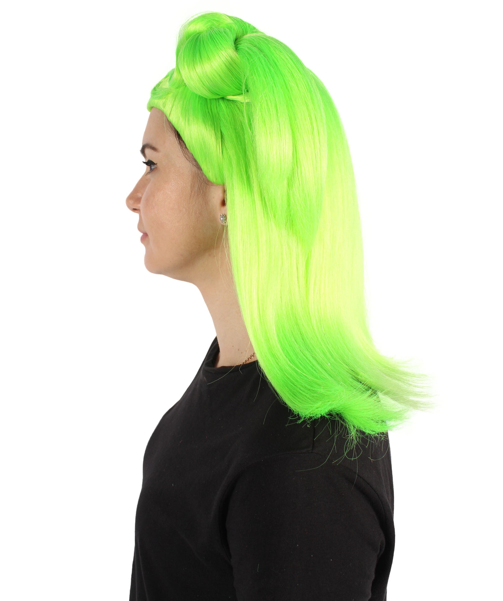Neon Green Spooky Drag Queen Bun Wig