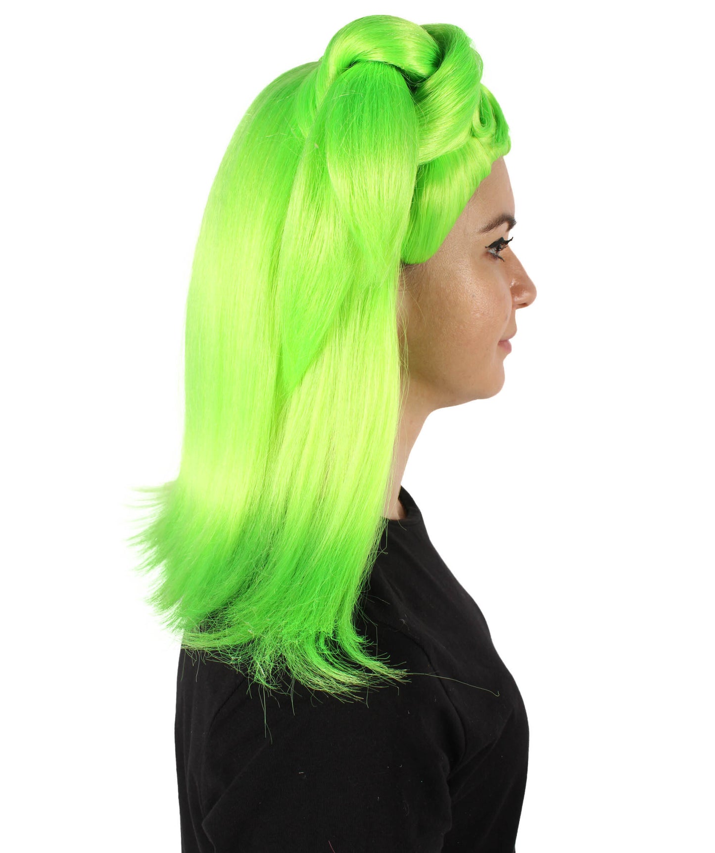 Neon Green Spooky Drag Queen Bun Wig