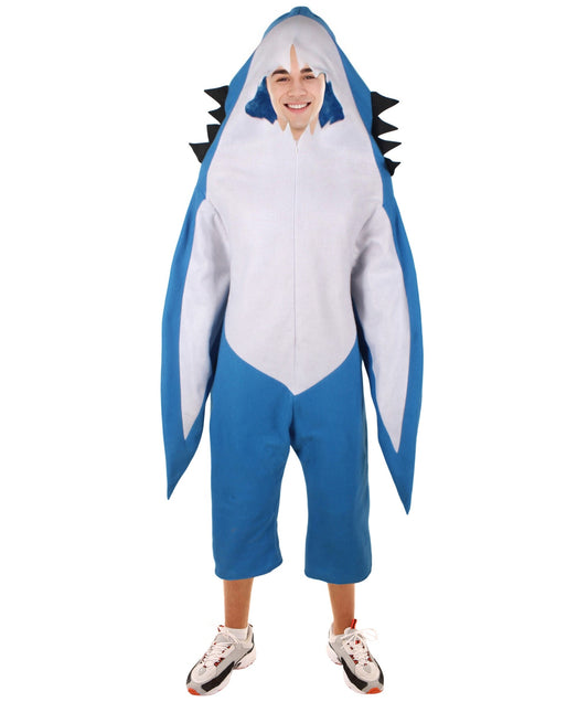 HPO Men's Animal Blue and White Mascot Shark Costume, Suitable for Halloween, Flame-retardant Synthetic Fabric