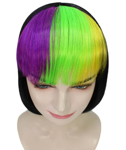 Mardi Gras Bob Womens Wig | Colorful Fancy Party Event Ready Halloween Wig | Premium Breathable Capless Cap