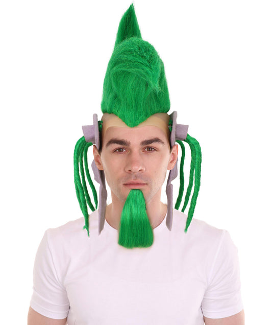 HPO Men's Musical Video Game Antagonist Green Spiky Wig |  Suitable for Halloween | Flame-retardant Synthetic Fiber