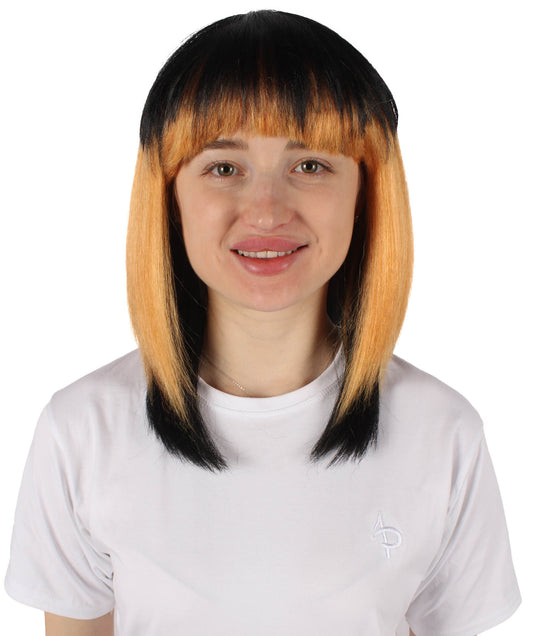 HPO Women's Black & Brown Two Tone Wig with Bangs Wig I Flame-retardant Synthetic Fiber