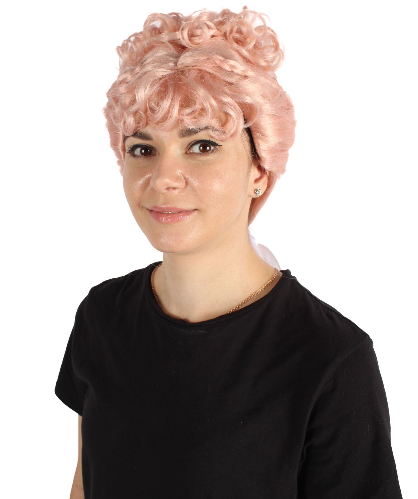 HPO Adult Women's 18th Inspired Pink Bun Wig | Halloween and Cosplay Wig | Flame-retardant Synthetic Fiber