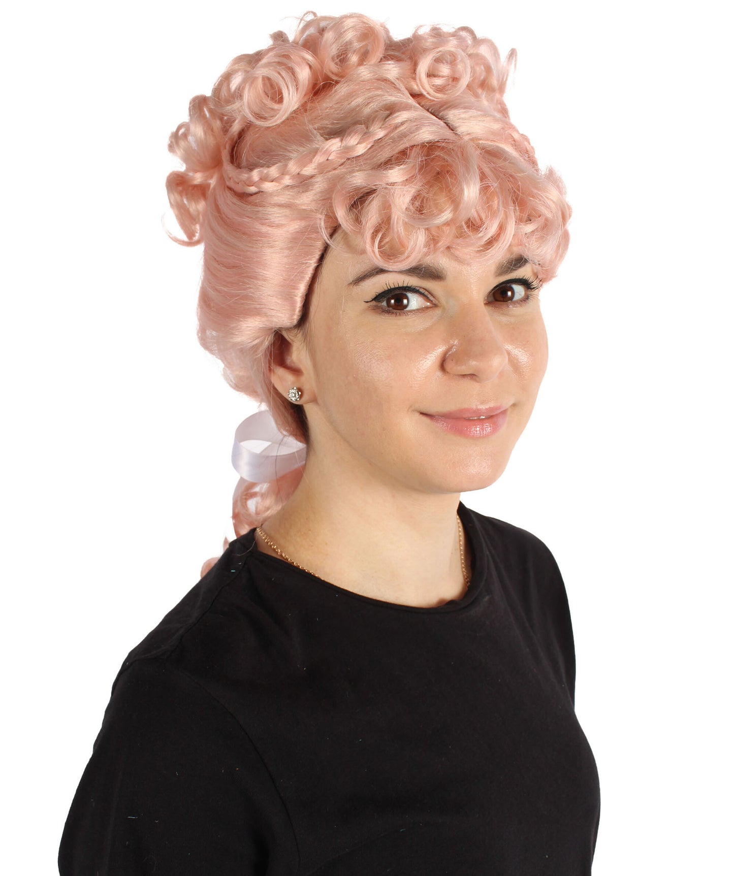 HPO Adult Women's 18th Inspired Pink Bun Wig | Halloween and Cosplay Wig | Flame-retardant Synthetic Fiber