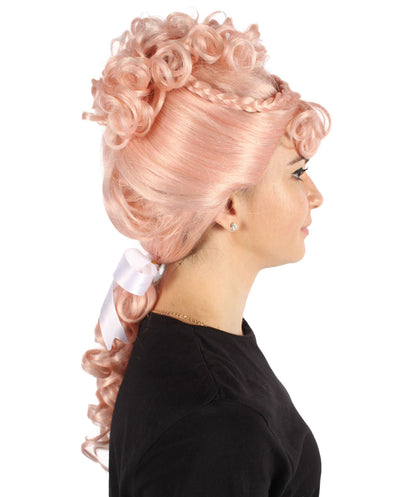 HPO Adult Women's 18th Inspired Pink Bun Wig | Halloween and Cosplay Wig | Flame-retardant Synthetic Fiber