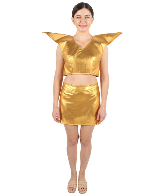 HPO Women's Tv Musical Movie Antagonist Troll Short Gold Color Costume, Flame-retardant Synthetic Fabric