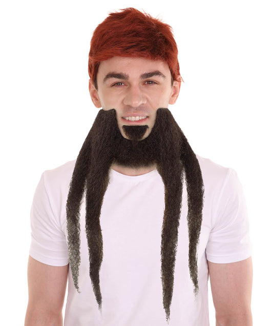 HPO Men's Stylish Long Beard & Mustache Set I Perfect for Halloween I Flame-retardant Synthetic Fiber