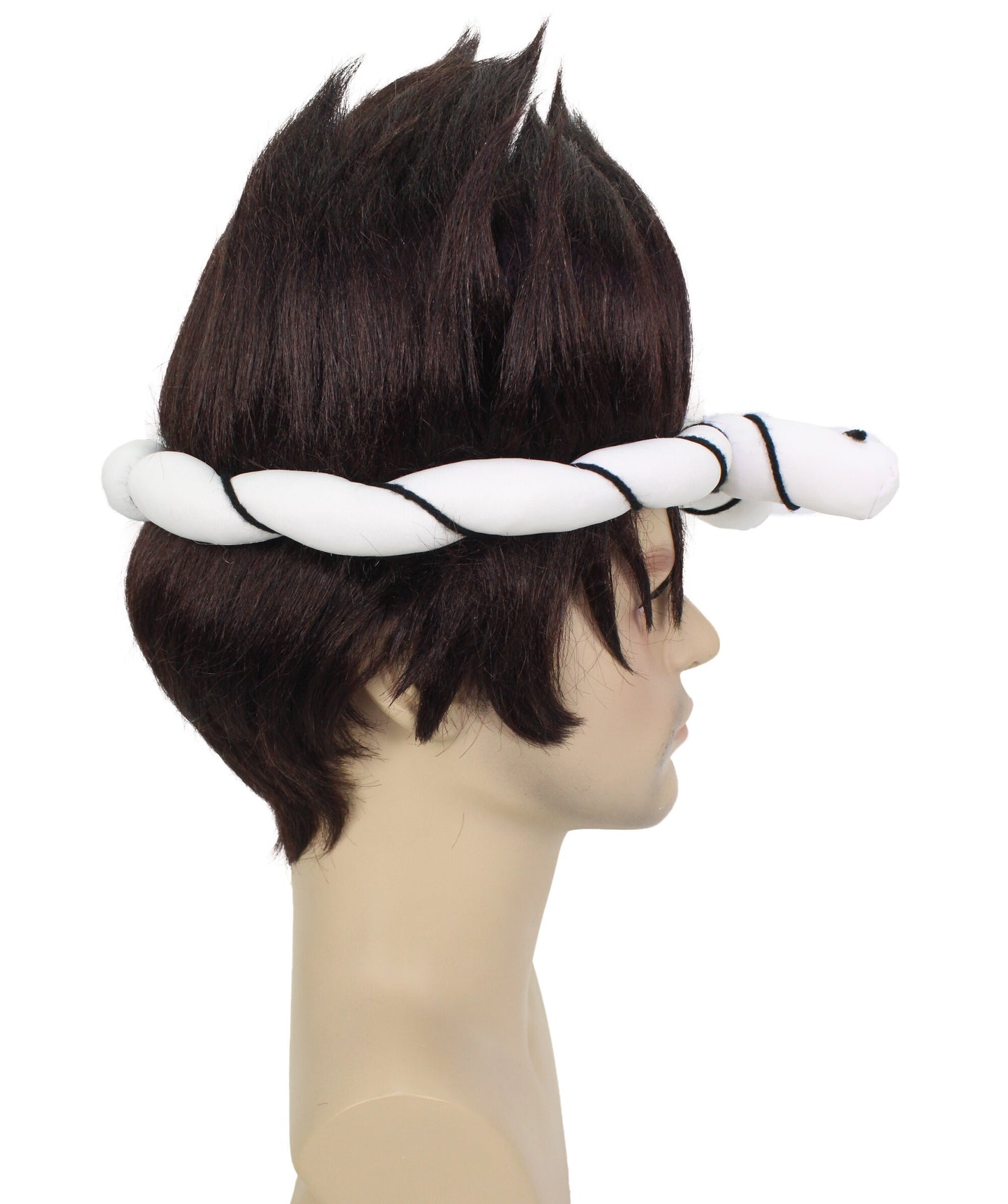 HPO Men’s Black Spiky Wig with White Knotted Headband | Suitable for Halloween | Premium Breathable Capless Cap