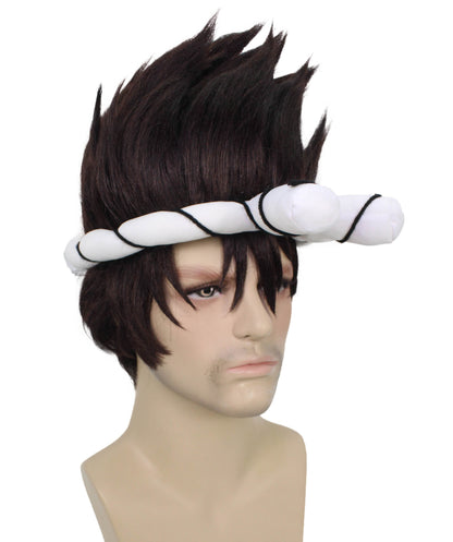 HPO Men’s Black Spiky Wig with White Knotted Headband | Suitable for Halloween | Premium Breathable Capless Cap