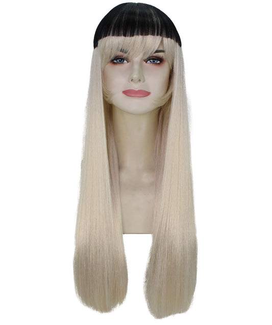 HPO Women's Black & Blonde Long Wig | Halloween Wig Flame-retardant Synthetic Fiber