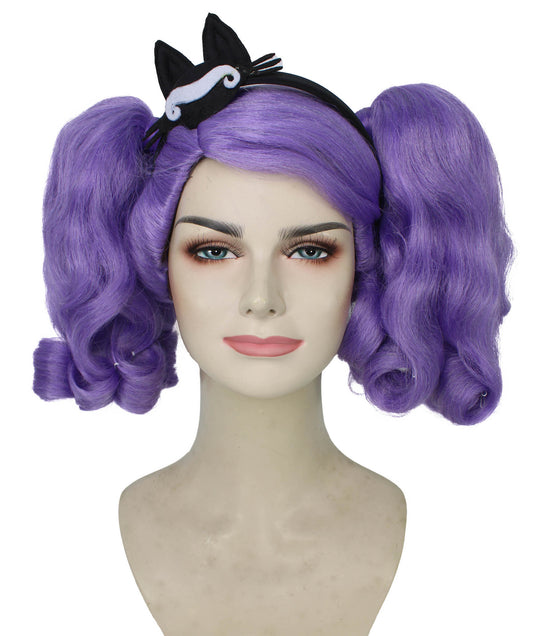 HPO Women's Long Puffy Purple High Pigtails Wig with Accesories | Halloween Wig | Flame-retardant Synthetic Fiber