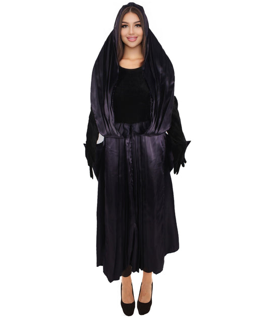 HPO Women's Fictional Movie Character Navy Blue And Black Long Costume, Perfect for Halloween, Flame-retardant Synthetic Fabric