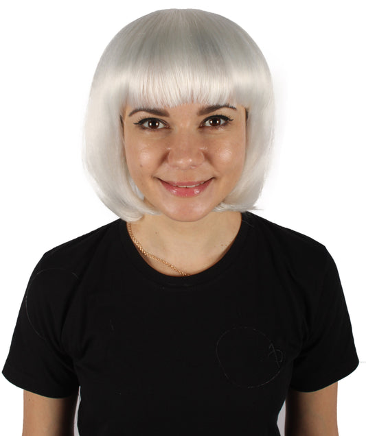 Bangs Cut White Straight Short Wig