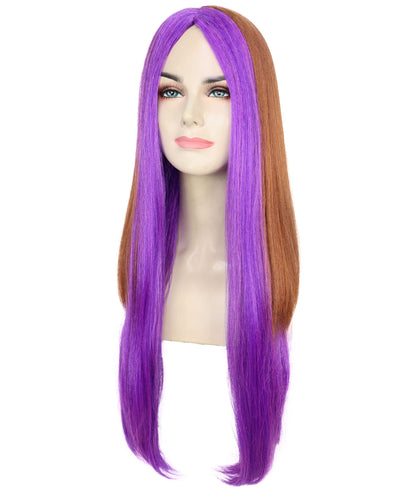 HPO Women's Doll Figure Long Straight Wig with Purple Streaks Wig | Flame-retardant Synthetic Fiber