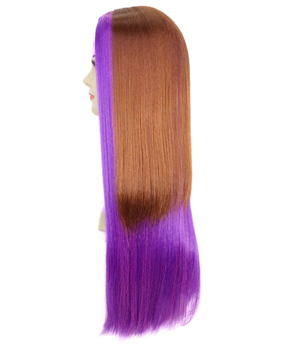 HPO Women's Doll Figure Long Straight Wig with Purple Streaks Wig | Flame-retardant Synthetic Fiber