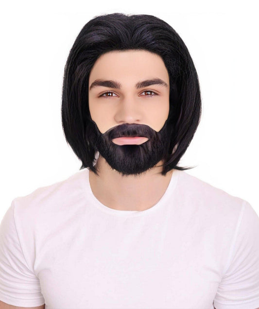 Men's American Film Series Straight Black in Slicked Back Wig, Beard and Mustache | Cosplay Wig | Flame-retardant Synthetic Fiber