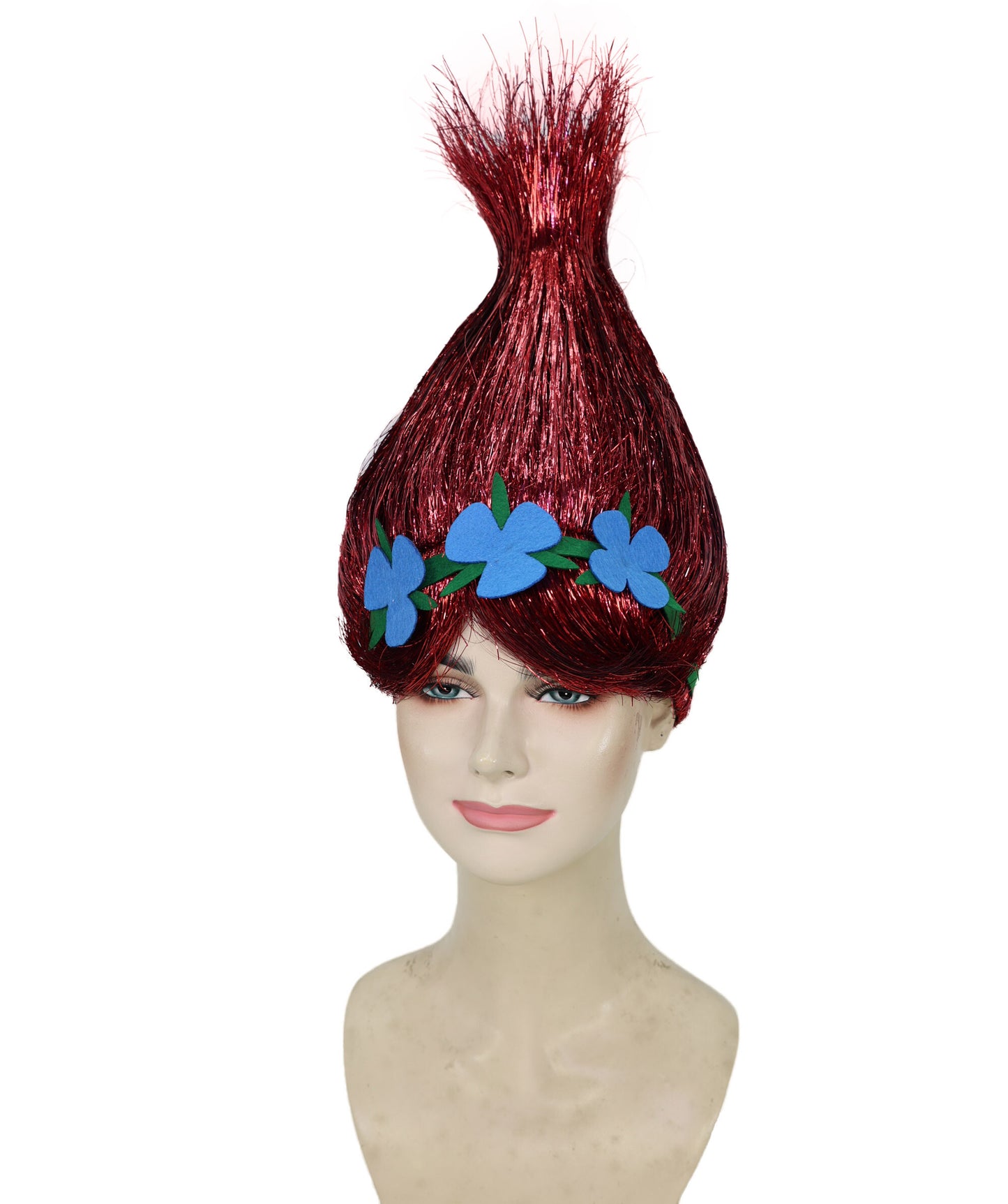 HPO Animated Movie Character Spike Red Tinsel Troll Wig With Flower I Halloween  Wig I Tinsel Material