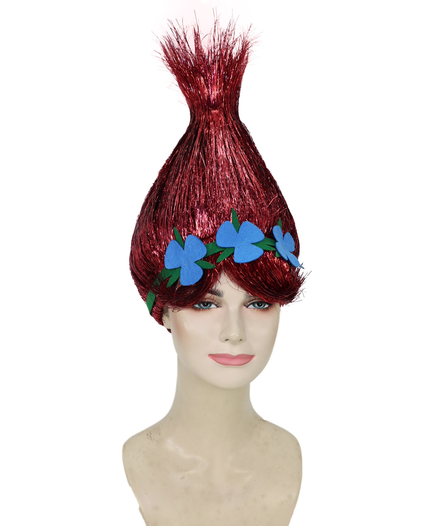 HPO Animated Movie Character Spike Red Tinsel Troll Wig With Flower I Halloween  Wig I Tinsel Material