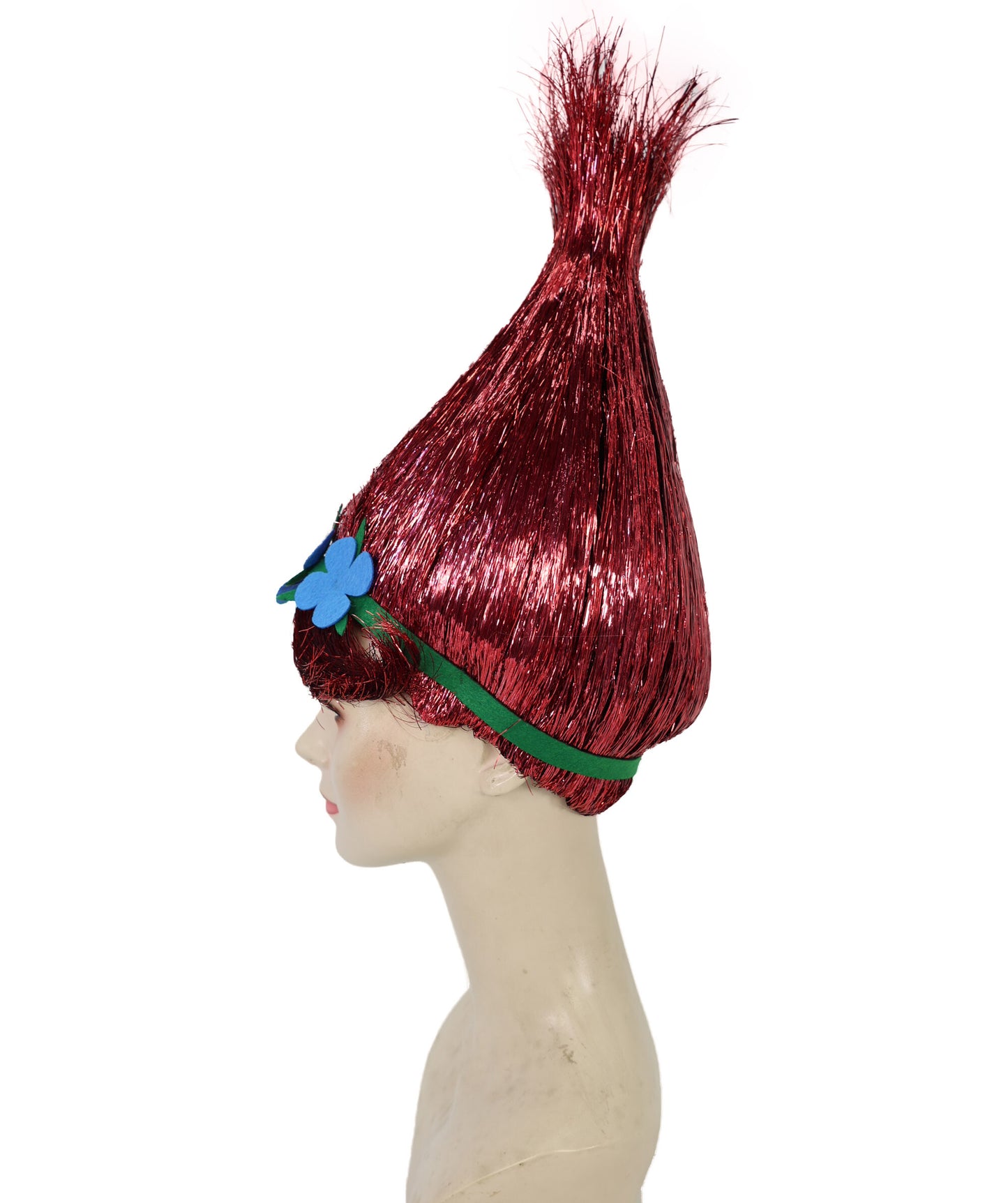 HPO Animated Movie Character Spike Red Tinsel Troll Wig With Flower I Halloween  Wig I Tinsel Material