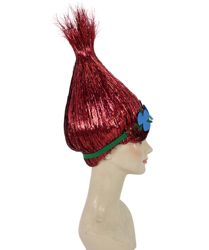 HPO Animated Movie Character Spike Red Tinsel Troll Wig With Flower I Halloween  Wig I Tinsel Material