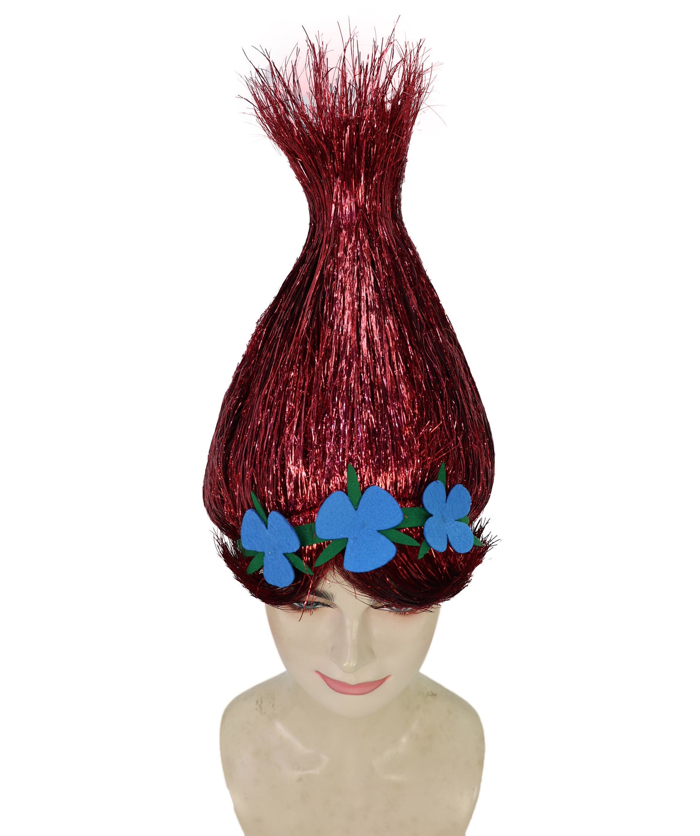 HPO Animated Movie Character Spike Red Tinsel Troll Wig With Flower I Halloween  Wig I Tinsel Material