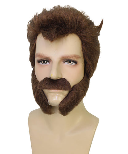 HPO Famous Movie Character Brown Wig and Beard Set | Flame-retardant Synthetic Fiber