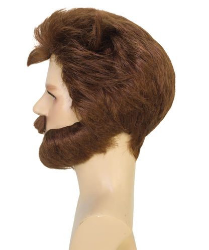 HPO Famous Movie Character Brown Wig and Beard Set | Flame-retardant Synthetic Fiber