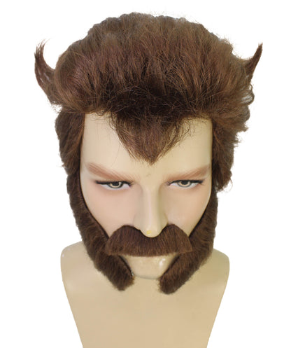 HPO Famous Movie Character Brown Wig and Beard Set | Flame-retardant Synthetic Fiber