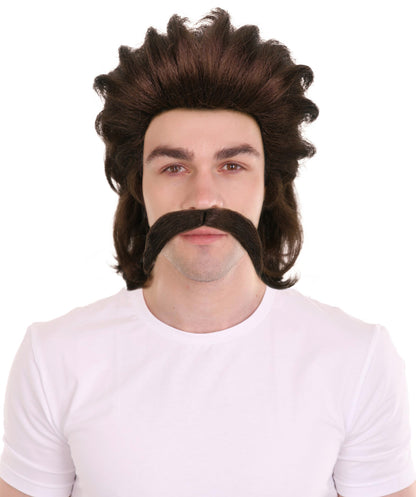 HPO Adult Men Marie Antoinette French Colonial Wig with Mustache Light Gold - Wavy Wig Perfect for Parties Theatrical Performances and Historical Events