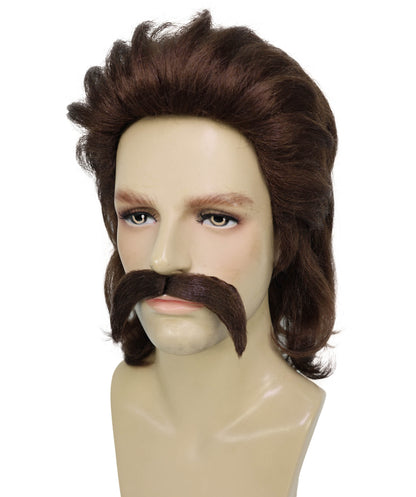 HPO Adult Men Marie Antoinette French Colonial Wig with Mustache Light Gold - Wavy Wig Perfect for Parties Theatrical Performances and Historical Events
