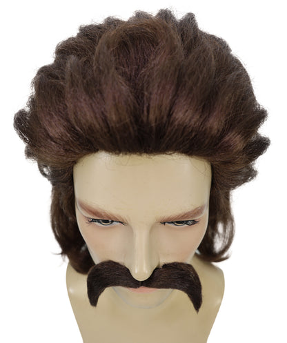 HPO Adult Men Marie Antoinette French Colonial Wig with Mustache Light Gold - Wavy Wig Perfect for Parties Theatrical Performances and Historical Events