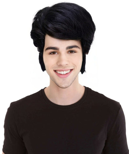 HPO Adult Black Elvis Wig for Men - Retro Rock 'n' Roll Costume Accessory Perfect for Parties Halloween and Cosplay Retro Style.