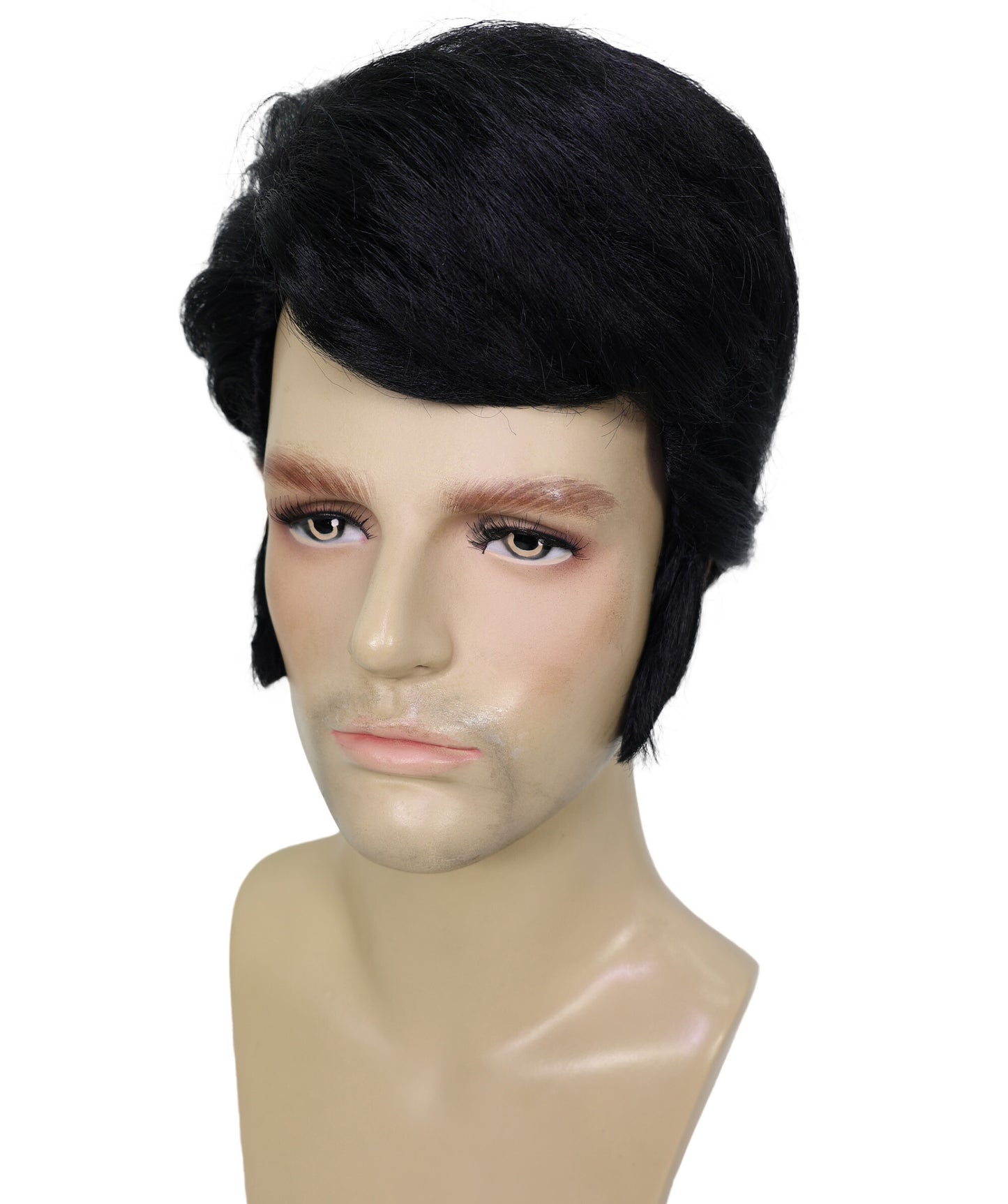 HPO Adult Black Elvis Wig for Men - Retro Rock 'n' Roll Costume Accessory Perfect for Parties Halloween and Cosplay Retro Style.