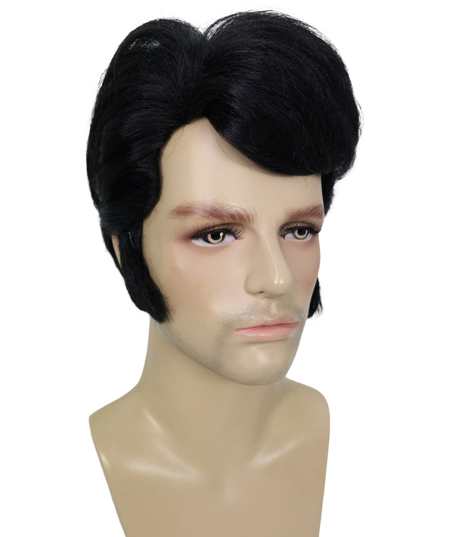 HPO Adult Black Elvis Wig for Men - Retro Rock 'n' Roll Costume Accessory Perfect for Parties Halloween and Cosplay Retro Style.