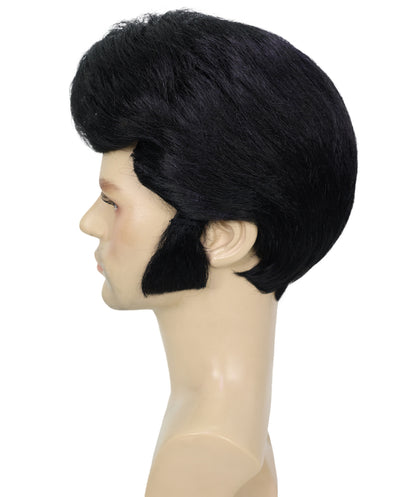 HPO Adult Black Elvis Wig for Men - Retro Rock 'n' Roll Costume Accessory Perfect for Parties Halloween and Cosplay Retro Style.