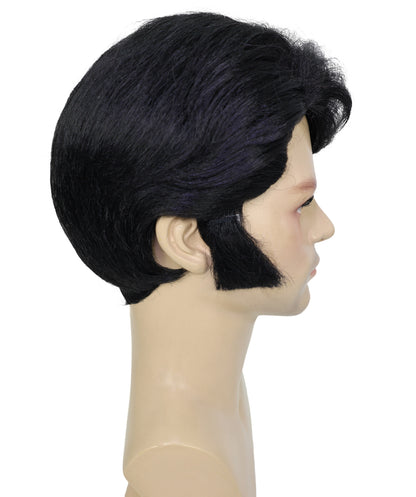 HPO Adult Black Elvis Wig for Men - Retro Rock 'n' Roll Costume Accessory Perfect for Parties Halloween and Cosplay Retro Style.