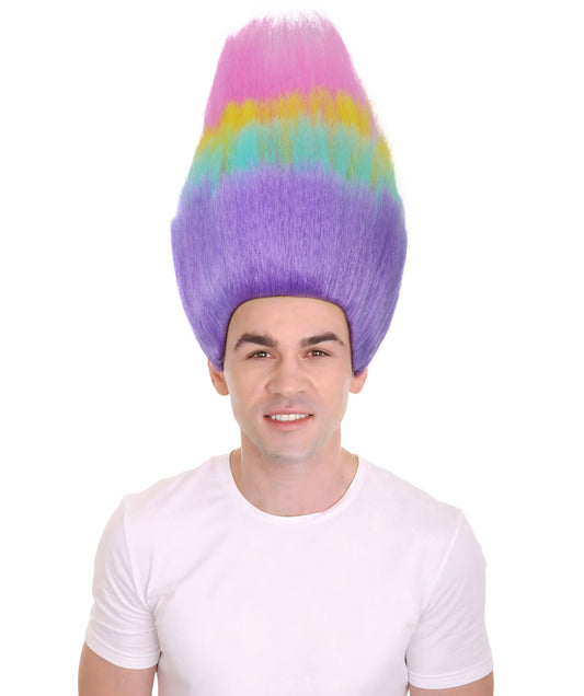 Men Adult Popular Animated Movie Multicolor Spiky Troll Wig  | Halloween and Party Wig | Flame-retardant Synthetic Fiber