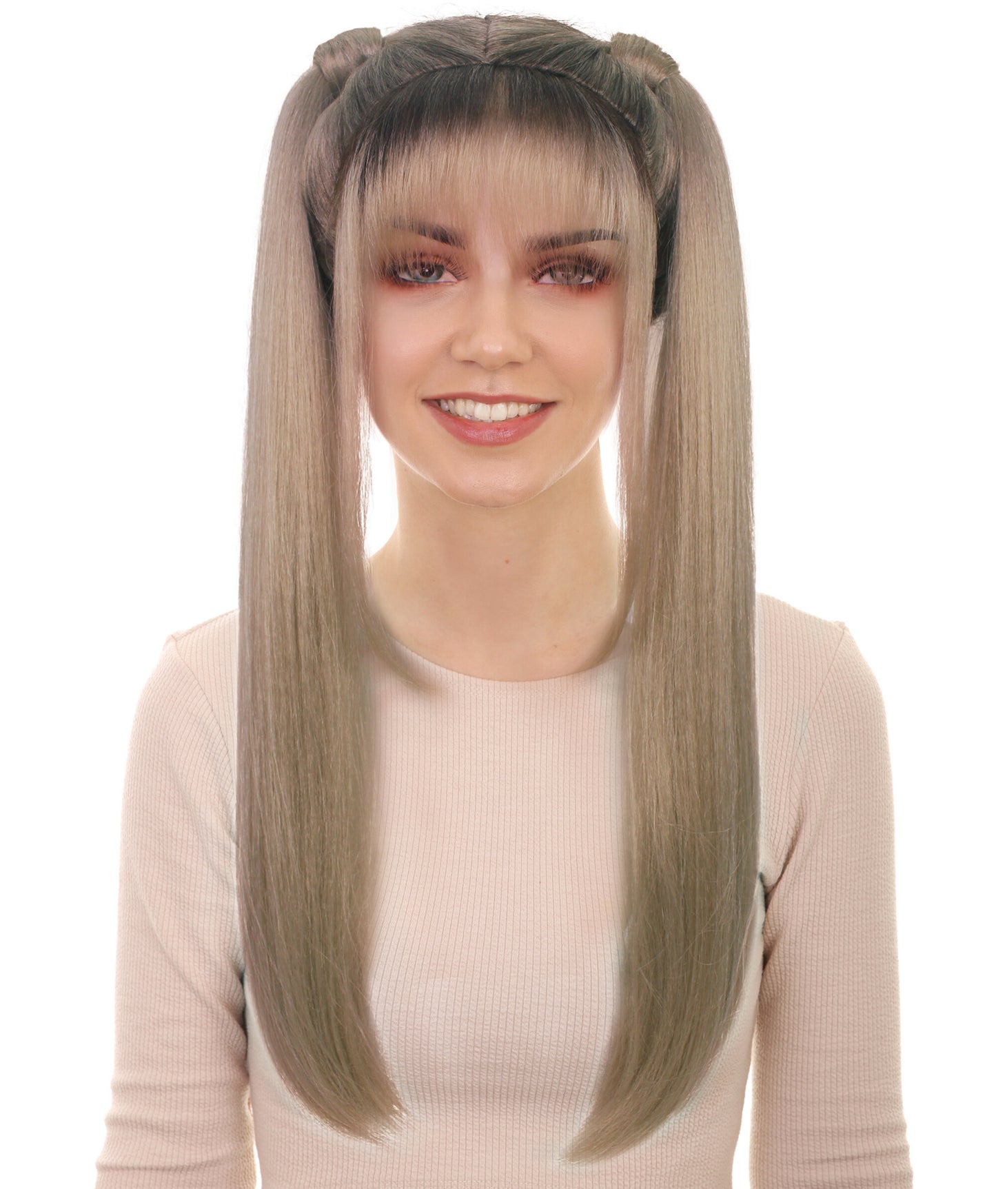 HPO Women Chic 90s Pop Star Wig Multiple Bun Style with Flirty Flair and Retro Appeal, Premium Breathable Capless Cap