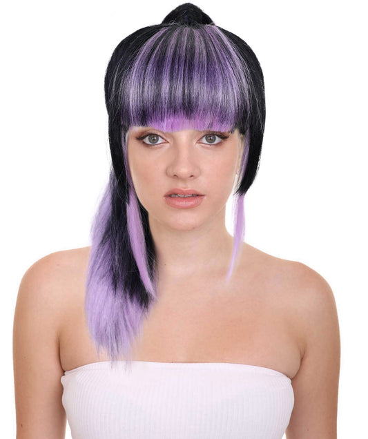 HPO Women's Black and Pink Straight Ponytail Comic Character Wig | Halloween Wig | Flame-retardant Synthetic Fiber