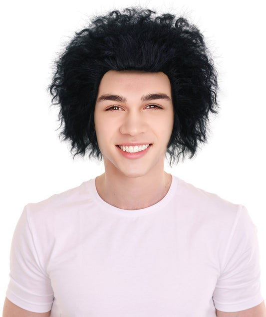 HPO Men "s Short Black Curly Video Gaming Wig  | Halloween Wig | Flame-retardant Synthetic Fiber