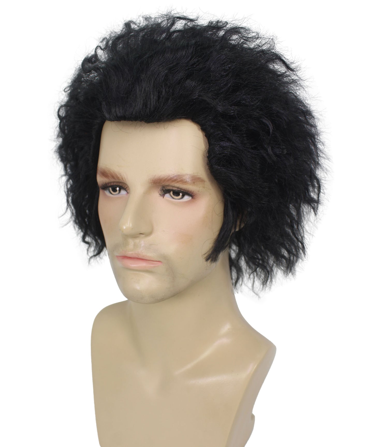 HPO Men "s Short Black Curly Video Gaming Wig  | Halloween Wig | Flame-retardant Synthetic Fiber